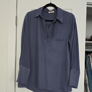 Pleione Slate Blue Long Sleeve V-Neck Blouse
